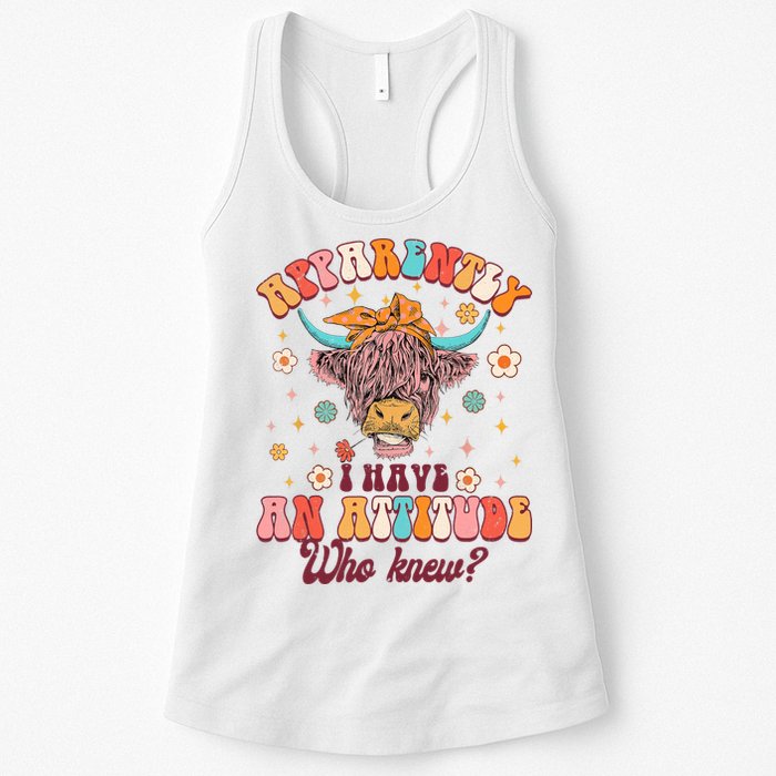 Apparently I Have An Attitude Funny Cow Lover Sarcasm Groovy Womens Tank Top