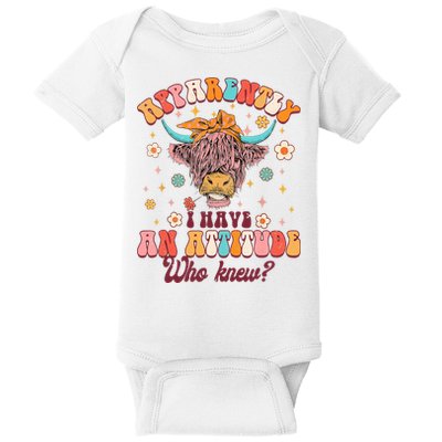 Apparently I Have An Attitude Funny Cow Lover Sarcasm Groovy Baby Bodysuit