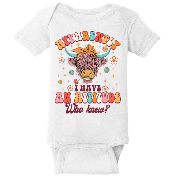 Apparently I Have An Attitude Funny Cow Lover Sarcasm Groovy Baby Bodysuit