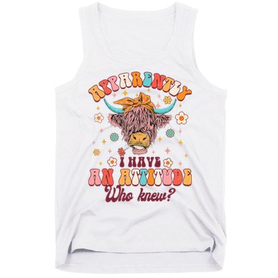 Apparently I Have An Attitude Funny Cow Lover Sarcasm Groovy Tank Top
