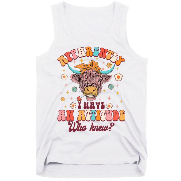 Apparently I Have An Attitude Funny Cow Lover Sarcasm Groovy Tank Top
