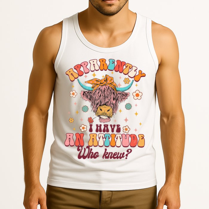 Apparently I Have An Attitude Funny Cow Lover Sarcasm Groovy Tank Top