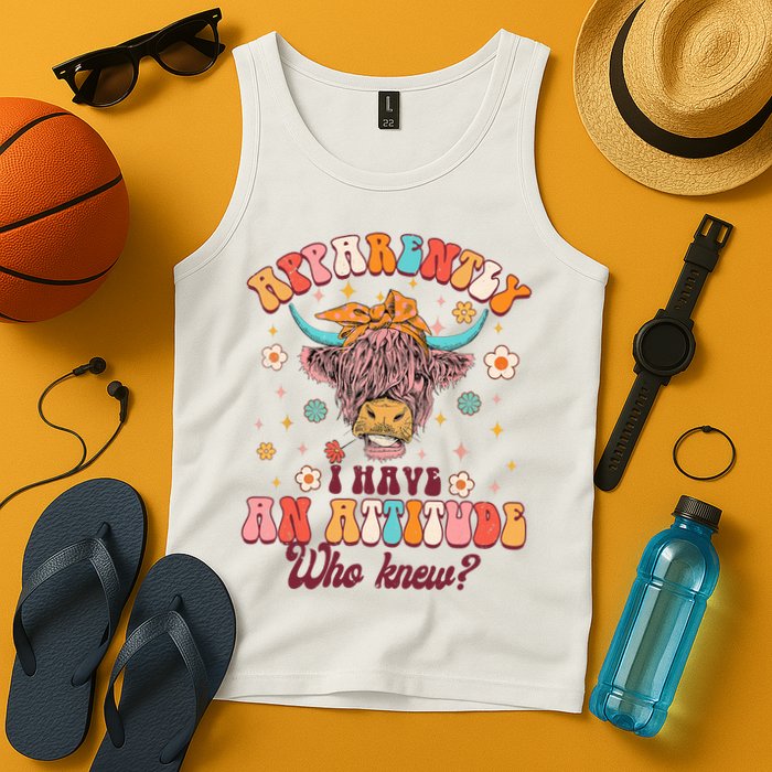 Apparently I Have An Attitude Funny Cow Lover Sarcasm Groovy Tank Top