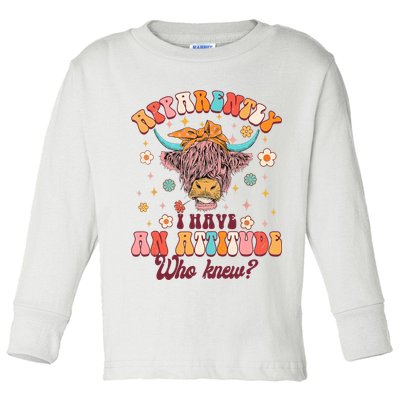 Apparently I Have An Attitude Funny Cow Lover Sarcasm Groovy Toddler Long Sleeve Shirt