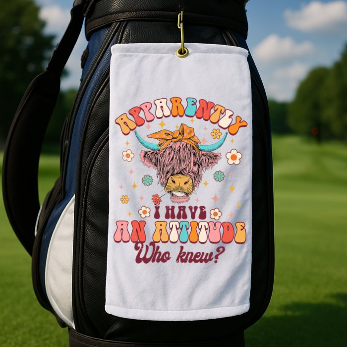 Apparently I Have An Attitude Funny Cow Lover Sarcasm Groovy Golf Towel