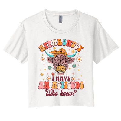 Apparently I Have An Attitude Funny Cow Lover Sarcasm Groovy Crop Top