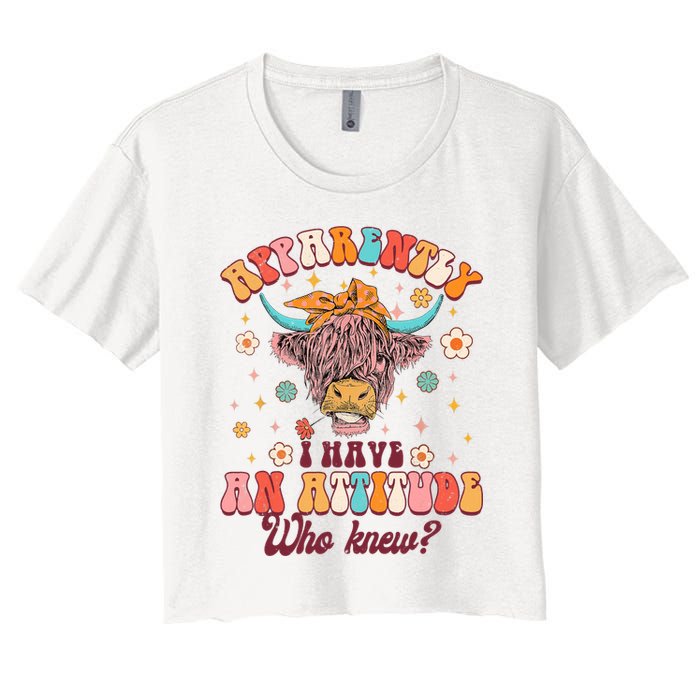Apparently I Have An Attitude Funny Cow Lover Sarcasm Groovy Crop Top