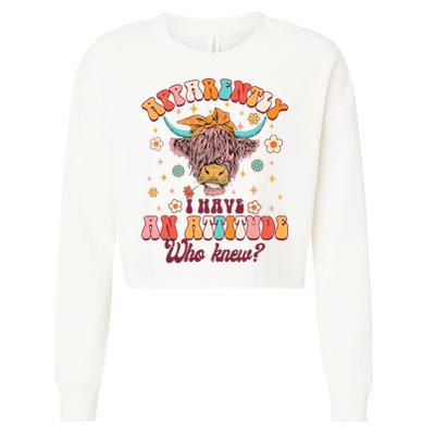 Apparently I Have An Attitude Funny Cow Lover Sarcasm Groovy Cropped Pullover Crew