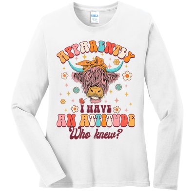 Apparently I Have An Attitude Funny Cow Lover Sarcasm Groovy Ladies Long Sleeve Shirt
