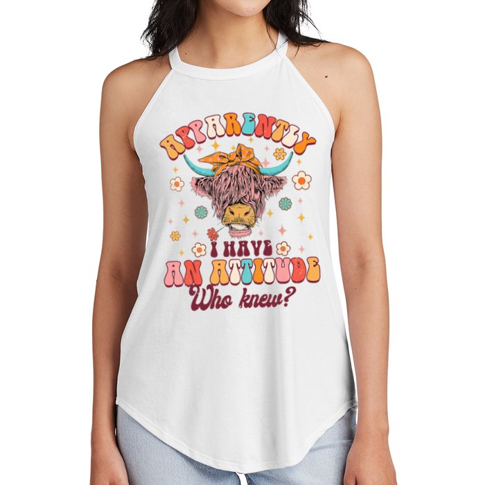 Apparently I Have An Attitude Funny Cow Lover Sarcasm Groovy Women's Perfect Tri Rocker Tank