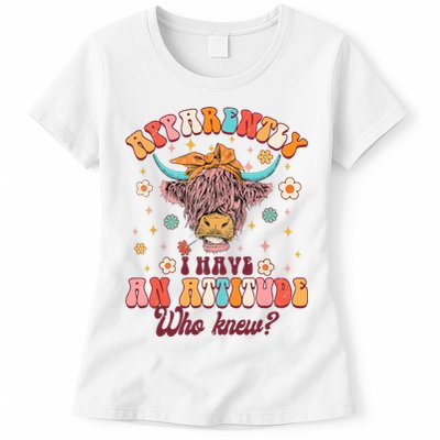 Apparently I Have An Attitude Funny Cow Lover Sarcasm Groovy Womens T-Shirt