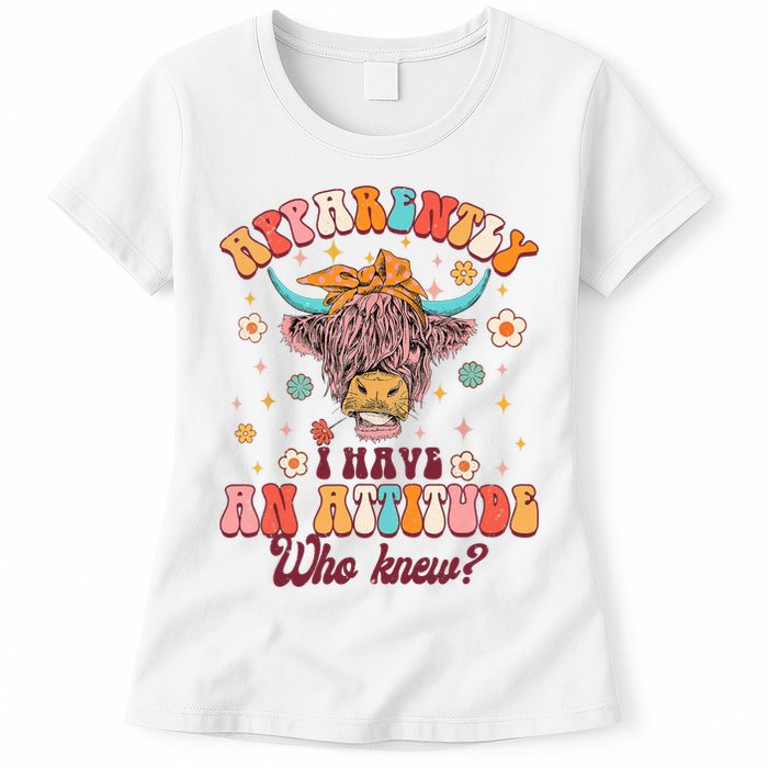 Apparently I Have An Attitude Funny Cow Lover Sarcasm Groovy Womens T-Shirt