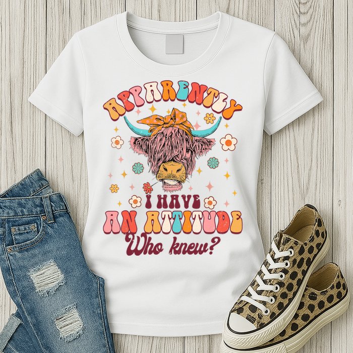 Apparently I Have An Attitude Funny Cow Lover Sarcasm Groovy Womens T-Shirt