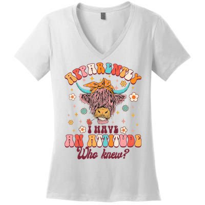 Apparently I Have An Attitude Funny Cow Lover Sarcasm Groovy Women's V-Neck T-Shirt