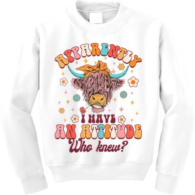 Apparently I Have An Attitude Funny Cow Lover Sarcasm Groovy Kids Sweatshirt
