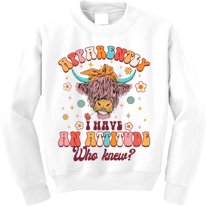 Apparently I Have An Attitude Funny Cow Lover Sarcasm Groovy Kids Sweatshirt