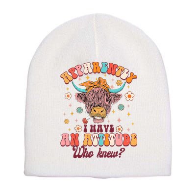 Apparently I Have An Attitude Funny Cow Lover Sarcasm Groovy Short Acrylic Beanie