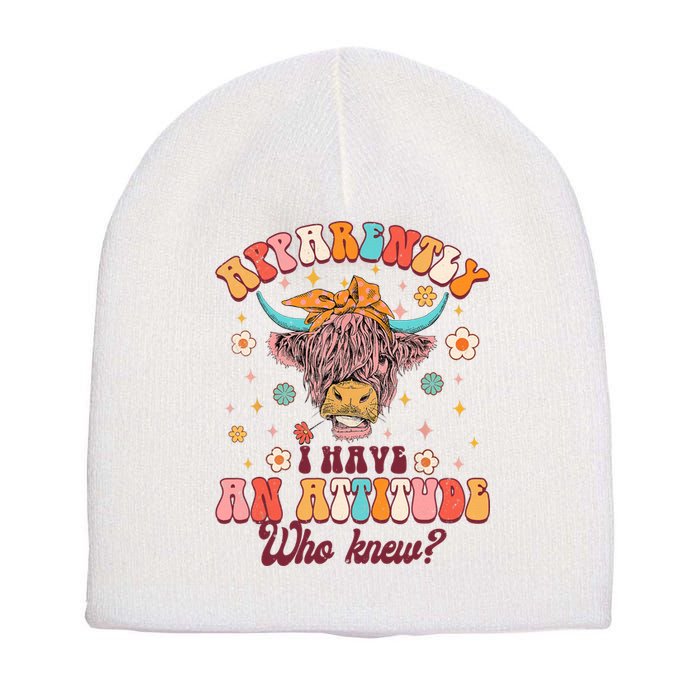 Apparently I Have An Attitude Funny Cow Lover Sarcasm Groovy Short Acrylic Beanie