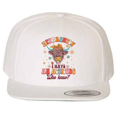 Apparently I Have An Attitude Funny Cow Lover Sarcasm Groovy Wool Snapback Cap