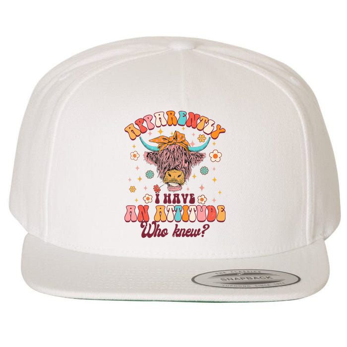 Apparently I Have An Attitude Funny Cow Lover Sarcasm Groovy Wool Snapback Cap