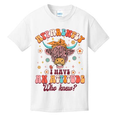 Apparently I Have An Attitude Funny Cow Lover Sarcasm Groovy Kids T-Shirt