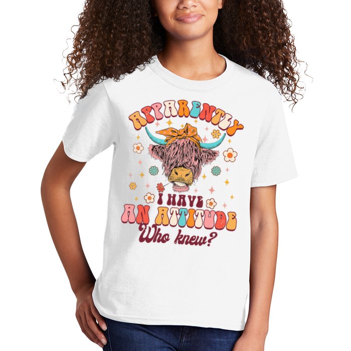 Apparently I Have An Attitude Funny Cow Lover Sarcasm Groovy Kids T-Shirt