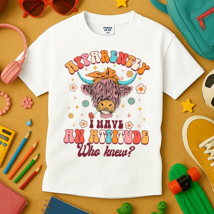 Apparently I Have An Attitude Funny Cow Lover Sarcasm Groovy Kids T-Shirt