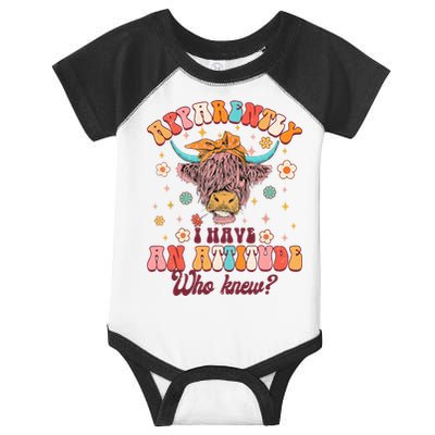 Apparently I Have An Attitude Funny Cow Lover Sarcasm Groovy Infant Baby Jersey Bodysuit