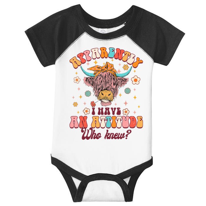 Apparently I Have An Attitude Funny Cow Lover Sarcasm Groovy Infant Baby Jersey Bodysuit