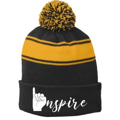 ASL I Hand Inspire SIgn Langage Stripe Pom Pom Beanie