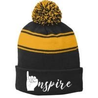 ASL I Hand Inspire SIgn Langage Stripe Pom Pom Beanie