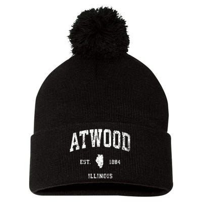 Atwood Illinois Il Vintage Athletic Sports Design Pom Pom 12in Knit Beanie