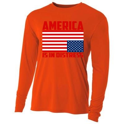 America Is In Distress Upside Down Flag Cooling Performance Long Sleeve Crew