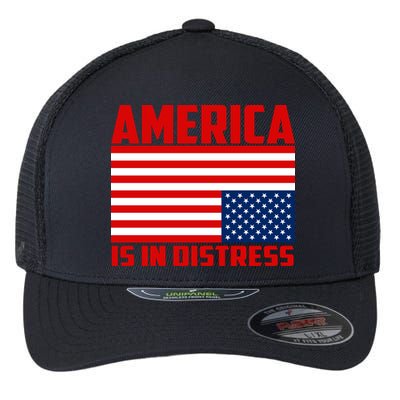 America Is In Distress Upside Down Flag Flexfit Unipanel Trucker Cap
