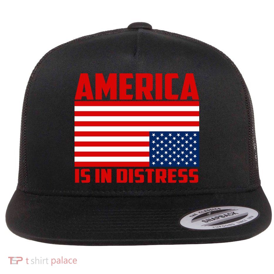 America Is In Distress Upside Down Flag Flat Bill Trucker Hat