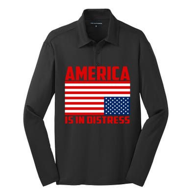 America Is In Distress Upside Down Flag Silk Touch Performance Long Sleeve Polo