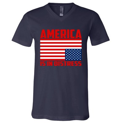 America Is In Distress Upside Down Flag V-Neck T-Shirt