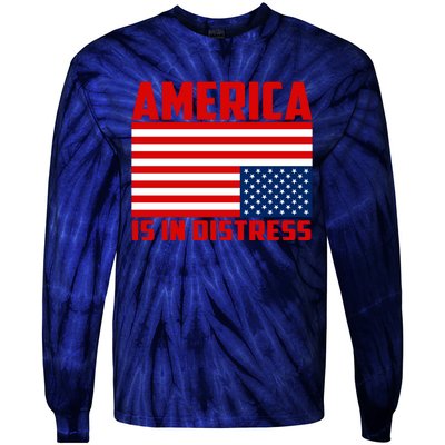 America Is In Distress Upside Down Flag Tie-Dye Long Sleeve Shirt