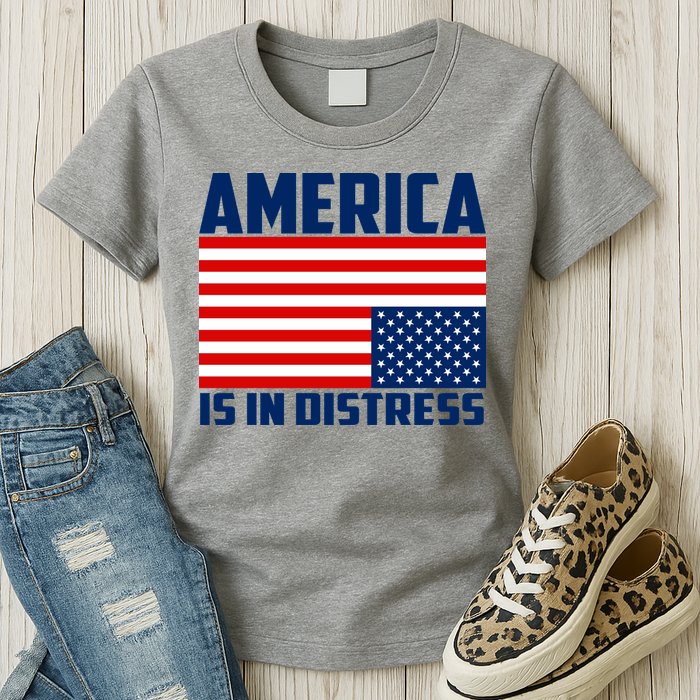 America Is In Distress Upside Down Flag Womens T-Shirt