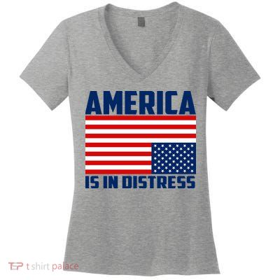 America Is In Distress Upside Down Flag Women's V-Neck T-Shirt