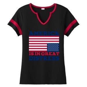 America Is In Great Distress Upside Down Flag Ladies Halftime Notch Neck Tee