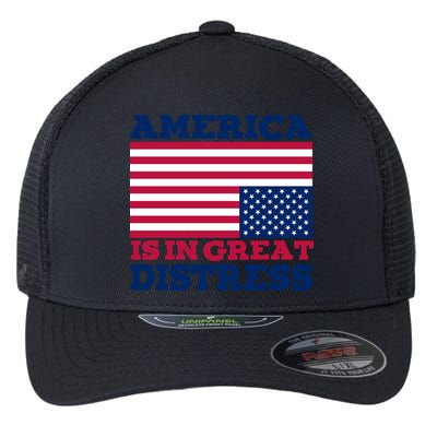America Is In Great Distress Upside Down Flag Flexfit Unipanel Trucker Cap