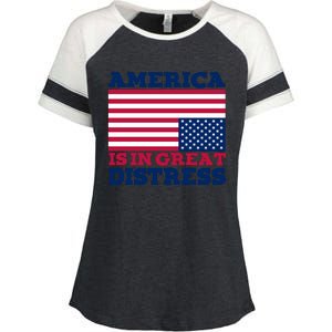 America Is In Great Distress Upside Down Flag Enza Ladies Jersey Colorblock Tee