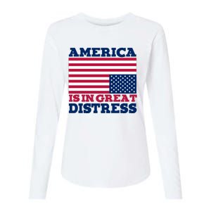 America Is In Great Distress Upside Down Flag Womens Cotton Relaxed Long Sleeve T-Shirt