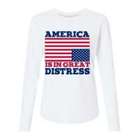 America Is In Great Distress Upside Down Flag Womens Cotton Relaxed Long Sleeve T-Shirt