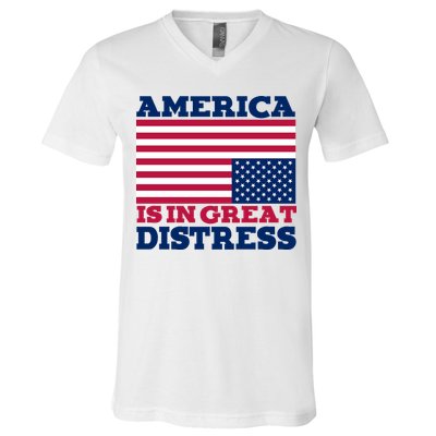 America Is In Great Distress Upside Down Flag V-Neck T-Shirt