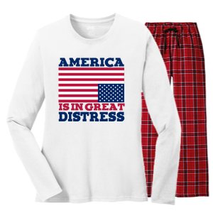 America Is In Great Distress Upside Down Flag Women's Long Sleeve Flannel Pajama Set 