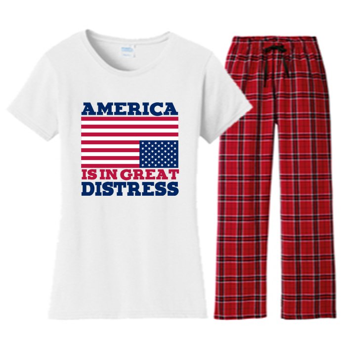 America Is In Great Distress Upside Down Flag Women's Flannel Pajama Set