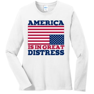 America Is In Great Distress Upside Down Flag Ladies Long Sleeve Shirt