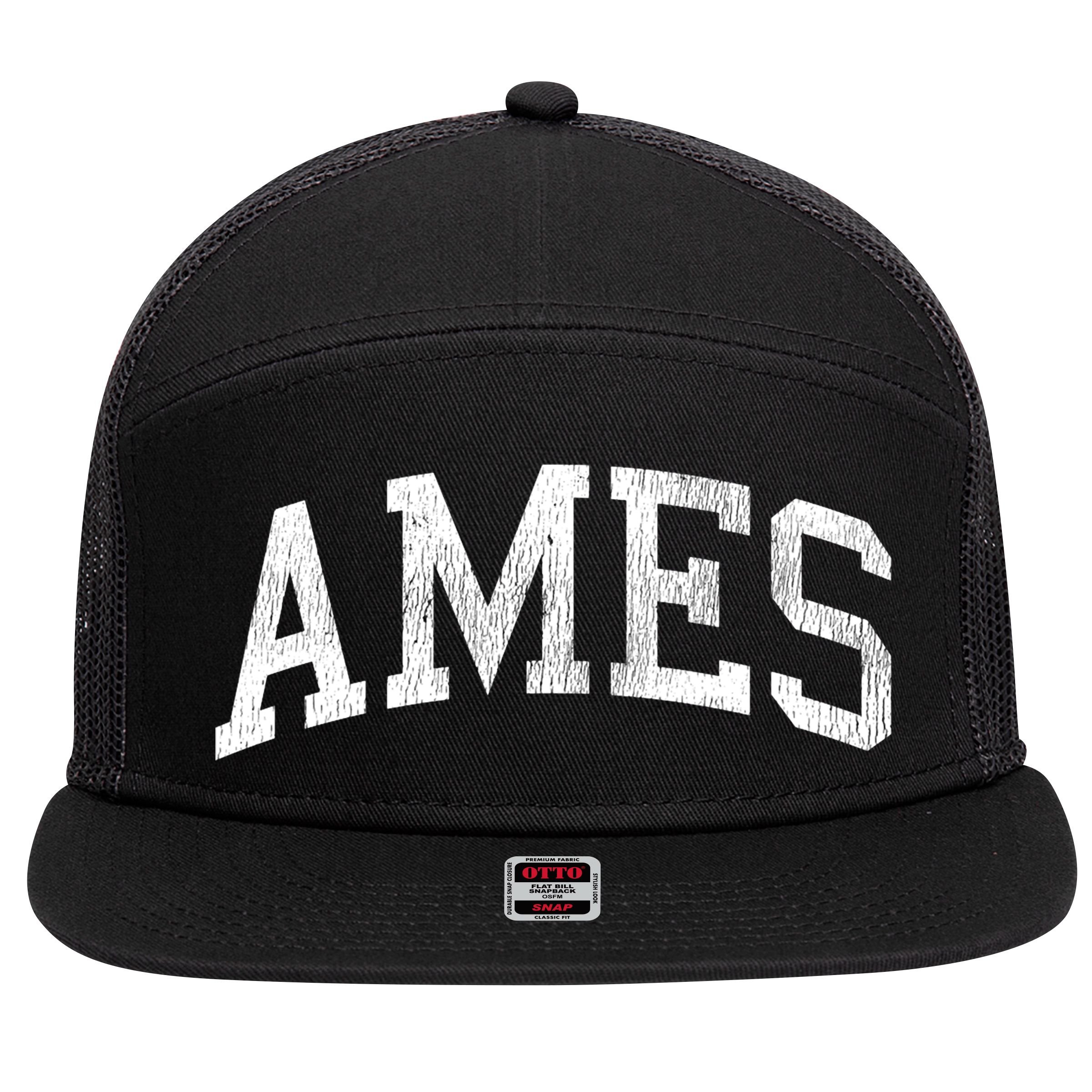 Ames Iowa Ia Vintage Athletic Sports Design 7 Panel Mesh Trucker Snapback Hat